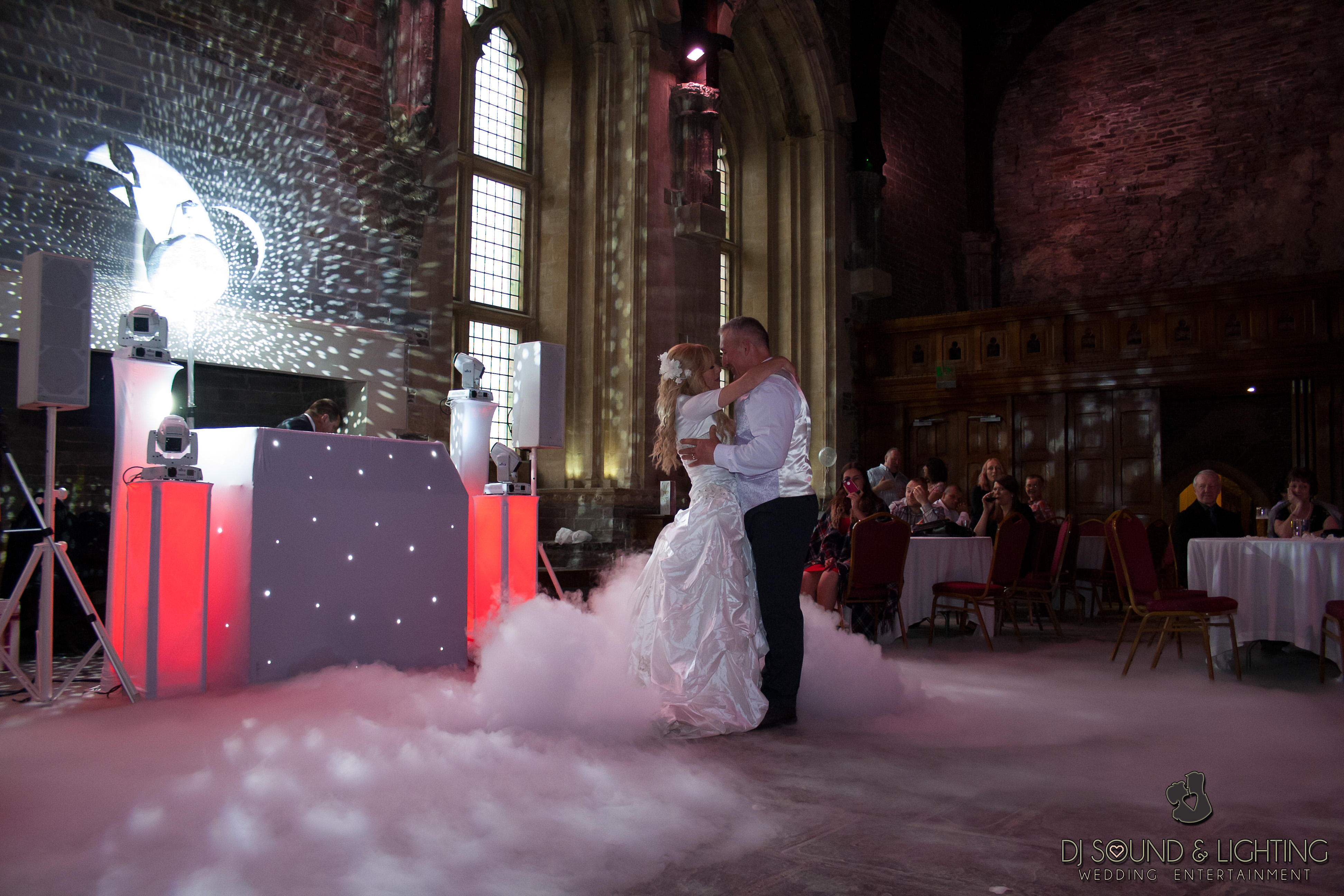 Weddin Dj at Caerphilly Castle.  A top nights wedding entertainment and music by DJ Sound & Lighting